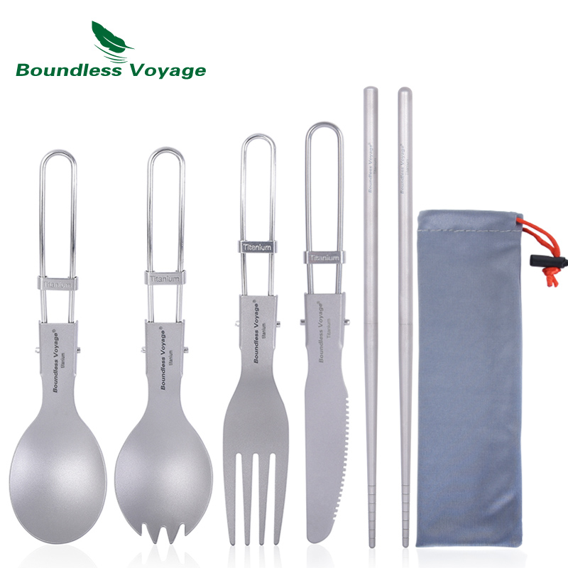 Camping Cooking Knife Set - Boundless Voyage Titanium Camping Cutlery Folding