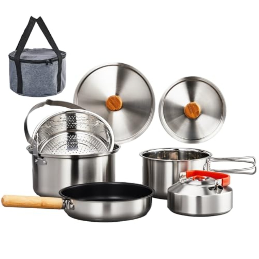 Camping Cookware Set, Lightwei - Camping Cooking Set With Bag 评论和价格