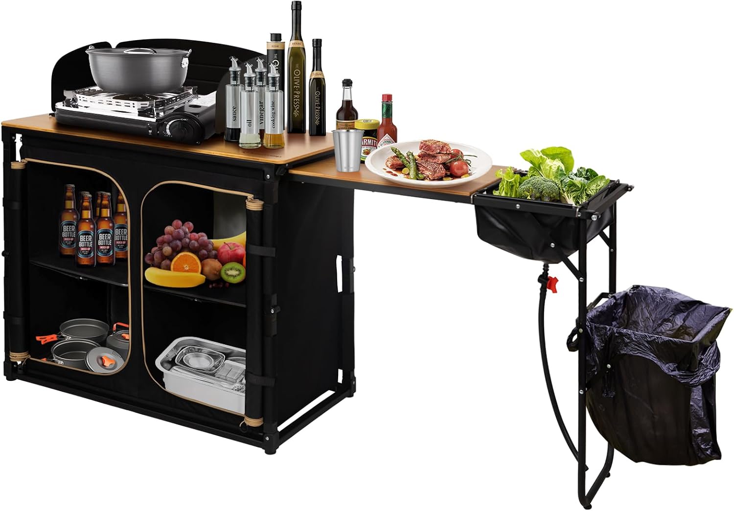 Bamboo Camp Kitchen Station Fo - Camping Cooking Table With Windshield 评论和价格