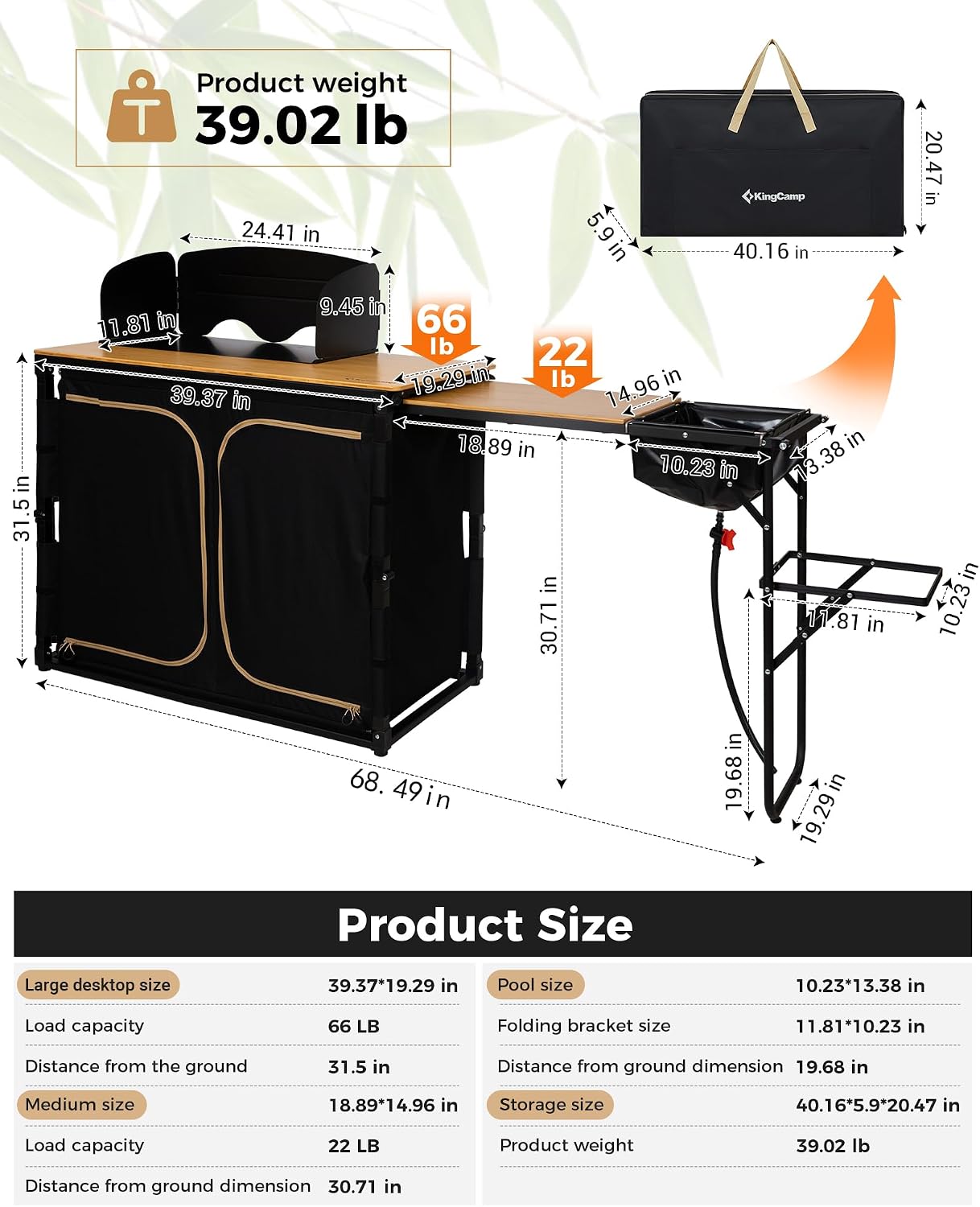 Bamboo Camp Kitchen Station Fo - Camping Cooking Table With Windshield 评论和价格