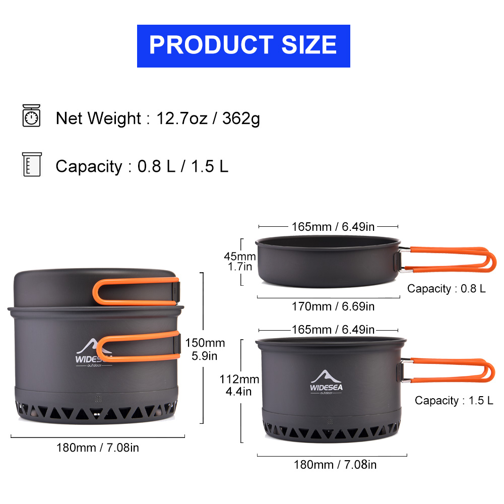 Widesea Camping Pot 1.3L 2.3L  - Quechua Camping Cooking Set 评论和价格