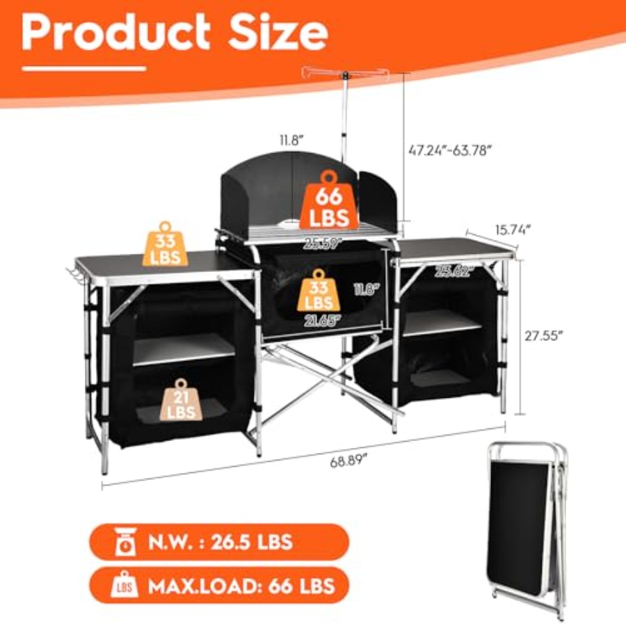 Cmaping Kitchen Table, Aluminu - Camping Cooking Table With Windshield 评论和价格