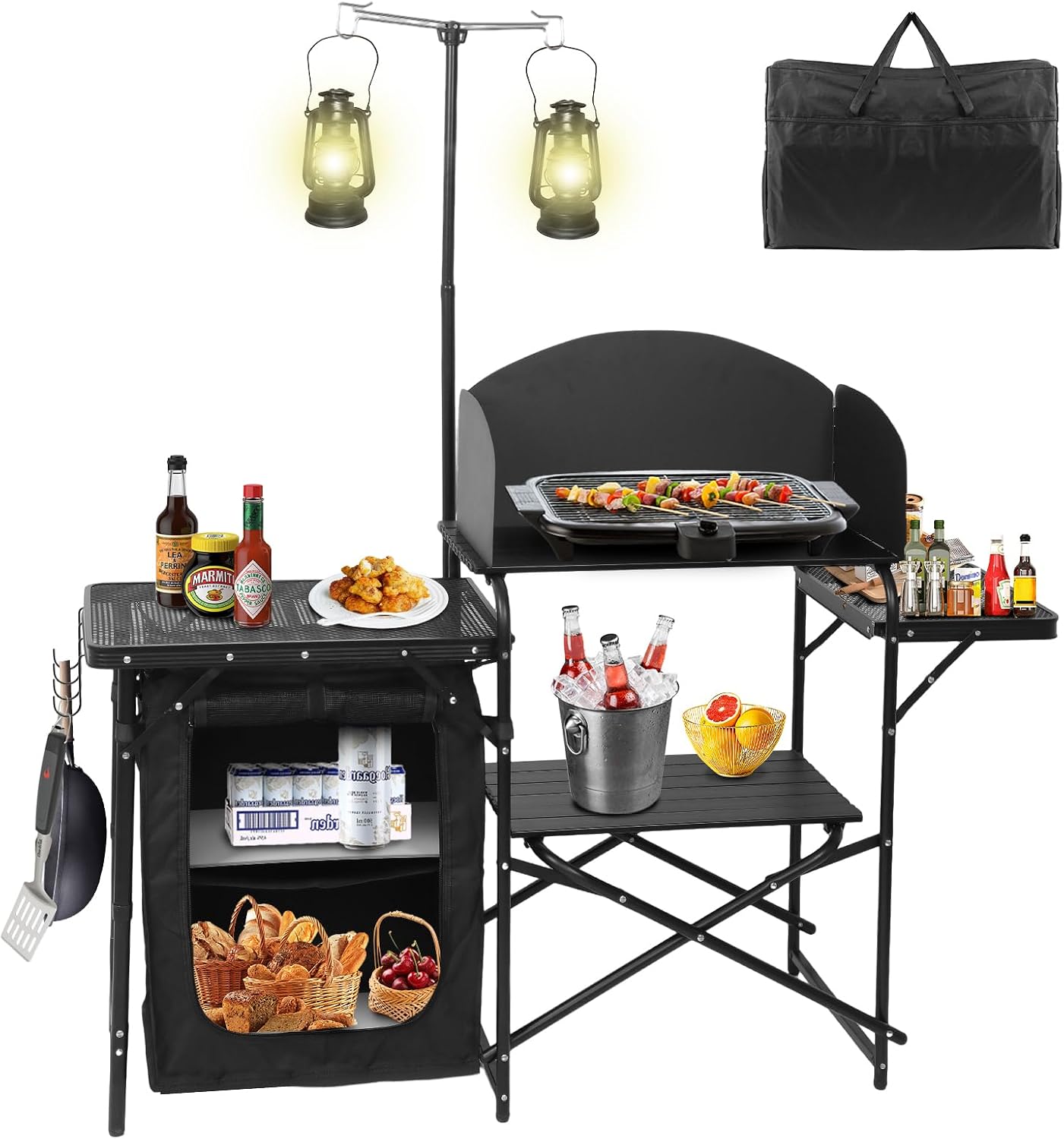 Portable Foldable Camping Kitc - Camping Cooking Table With Windshield 评论和价格
