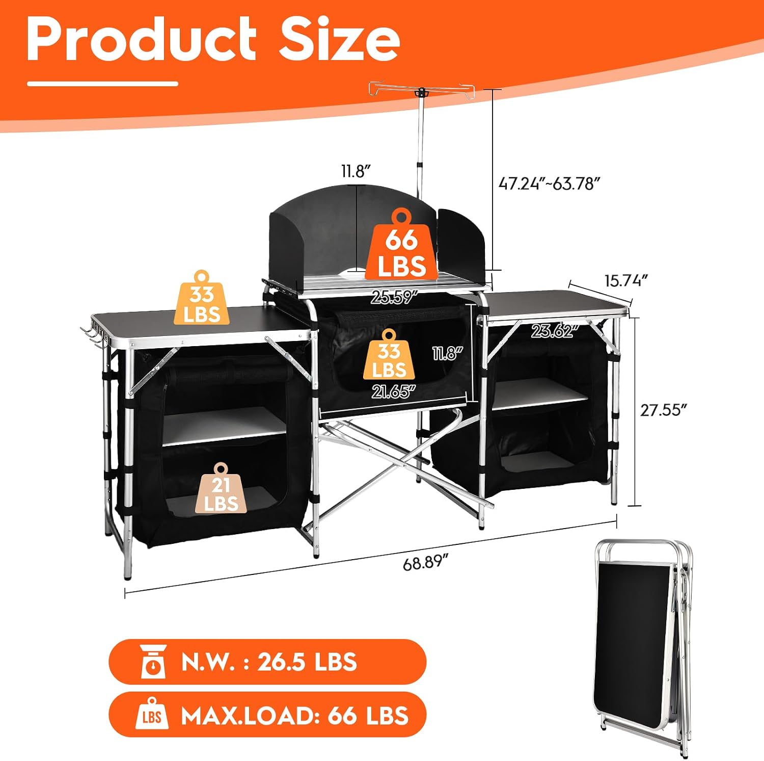 Folding Camping Kitchen Table  - Camping Cooking Table With Windshield 评论和价格