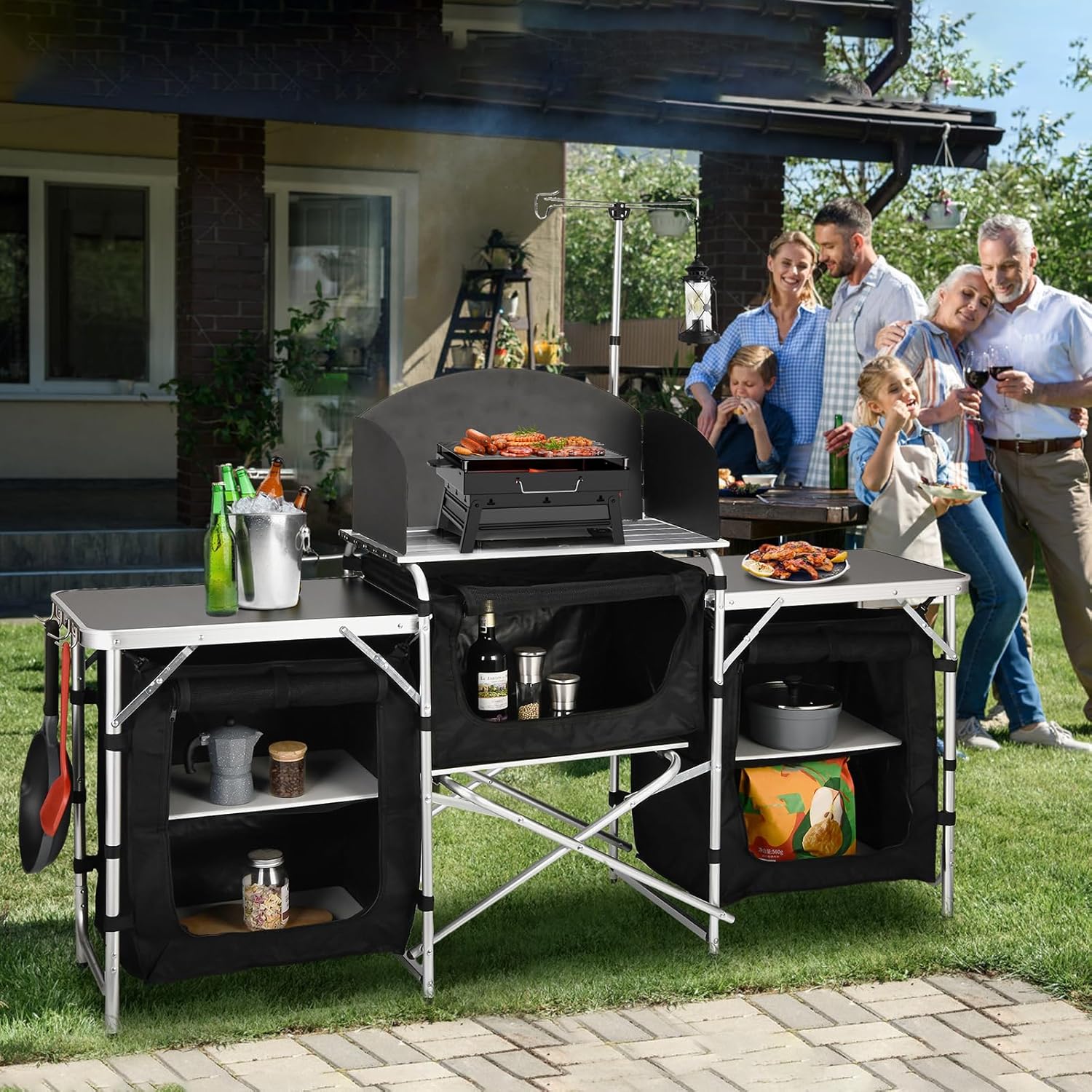 Aluminum Folding Camping Kitch - Camping Cooking Table With Windshield 评论和价格