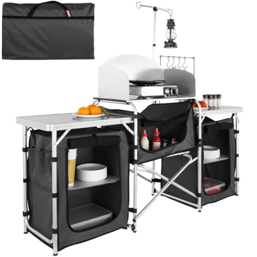 Camping Kitchen Table, Folding - Camping Cooking Cupboard 评论和价格