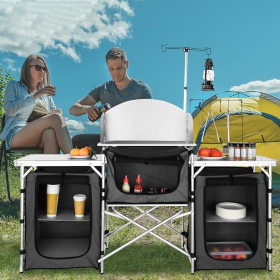 Camping Kitchen Table, Folding - Camping Cooking Cupboard 评论和价格
