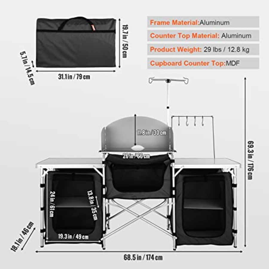 Camping Kitchen Table, Folding - Camping Cooking Cupboard 评论和价格