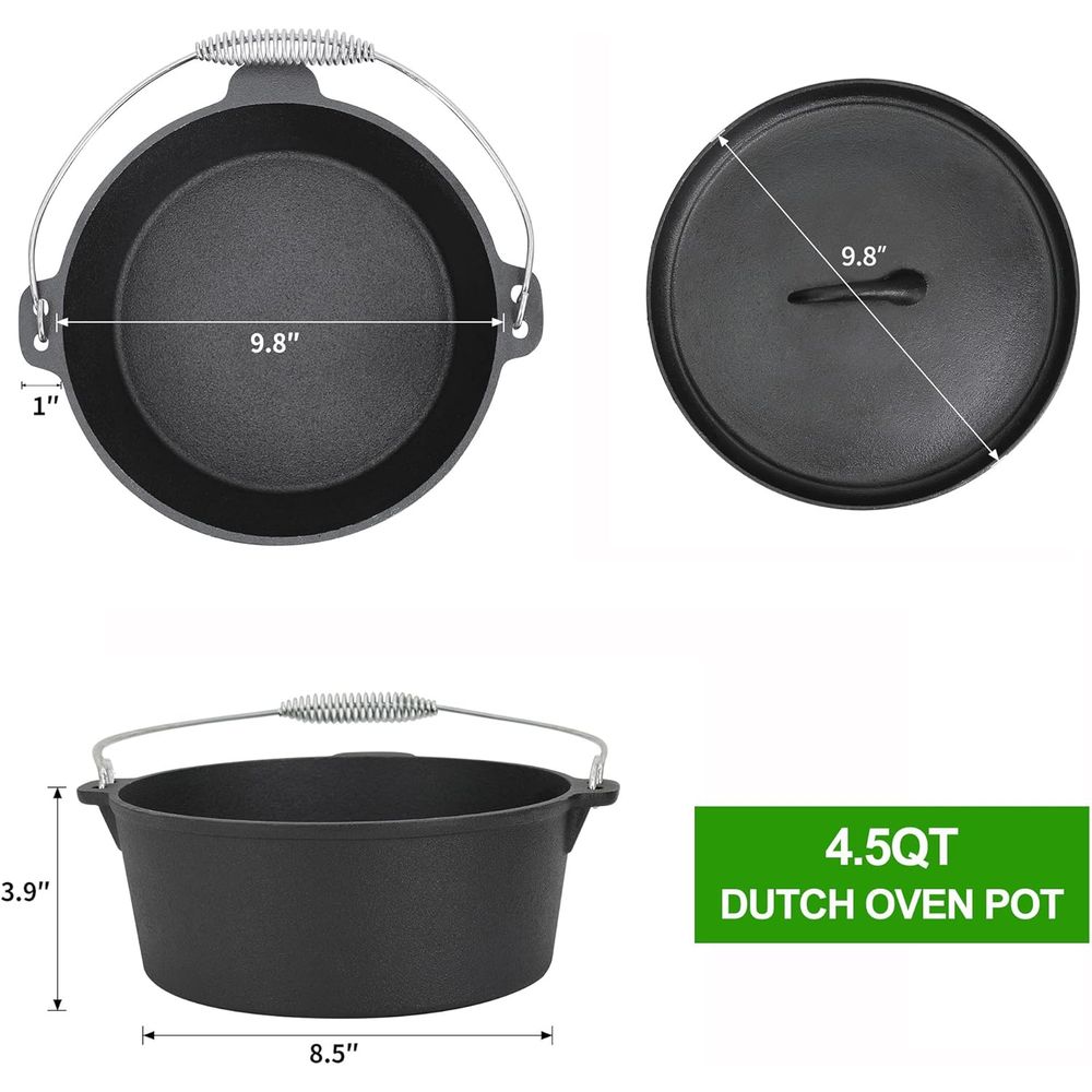 8 Piece Pre-Seasoned Dutch Ove - Vintage Camping Cooking Set 评论和价格